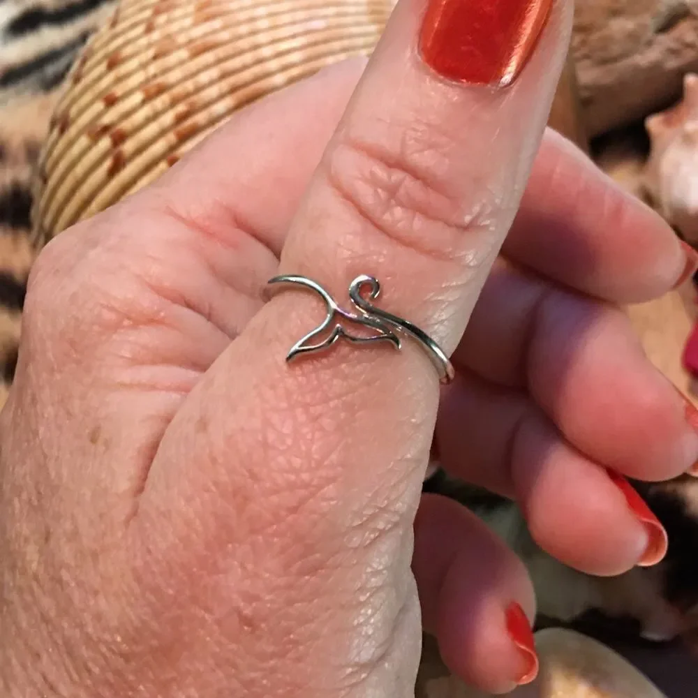 Whale tail sterling silver ring ocean jewelry